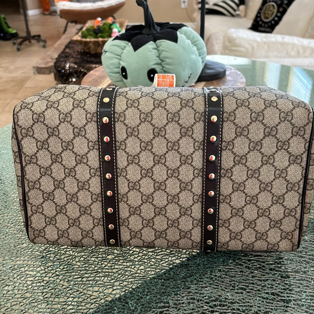 GUCCI GG C Canvas Limited Edition Heart Pattern Boston Bag Brown Leather NWOT - Picture 9 of 15